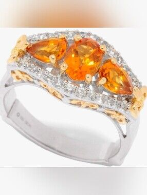 Genuine 🍋 Citrine & White Zircon Ring in 14k Yellow Gold & Sterling Silver Sz 6